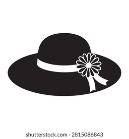 Women summer hat silhouette vector, Elegant ladies beach hat with flower illustration, Female fashion headwear flat icon