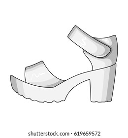 Women summer white sandals on a bare foot.Different shoes single icon in monochrome style vector symbol stock illustration.