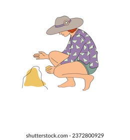 women in sun hat and sun protective long sleeve beach clothes