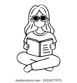 A women in sunglasses is relaxating with reading a book, capturing the essence of leisure and knowledge acquisition. New normal concept.
