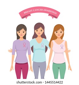 Women supporting and helping a friend fight breast cancer.