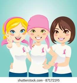 Women supporting and helping a friend fight breast cancer after chemotherapy