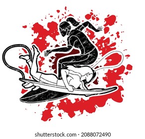 Women Surfer Action Surfing Sport Players Cartoon Graphic Vector
