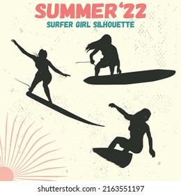 Women Surfers Silhouette Vector Design