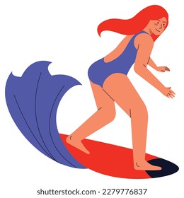 Women Surfing On The Beach Illustration
