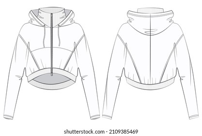 Women Sweatshirt design fashion flat sketch template  Hoodie sweat jacket and zipper  Hoodie Mockup template 