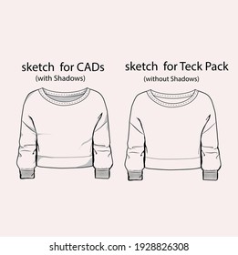 Women sweatshirt flat sketch in vector format