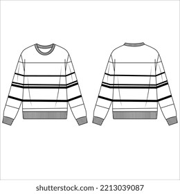 women  sweatshirt technical fashion illustration with Oversized, crew neckline, long sleeves. Flat outwear jumper apparel template front, back, white color. Women men, unisex top CAD