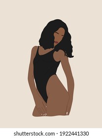 Women in swimsuit. Shape or Abstract art. Female portrait for an art exhibition and print templates and  backgrounds. Modern hand drawn vector illustrations. Silhouettes for Social media.