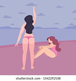 women with swimsuits - summer time vacations design vector illustration