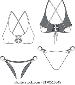 Women Swimwear Design Technical Drawing Stock Vector (Royalty Free ...