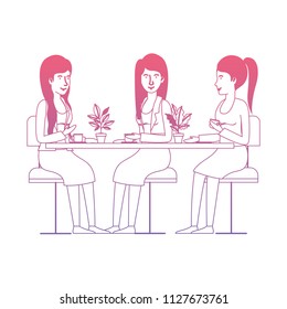 women in the table drinking coffee with house plants