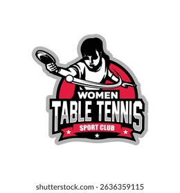 Women Table Tennis Logo Design Vector