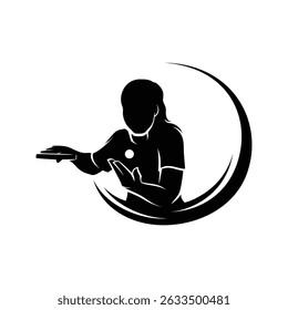 Women Table Tennis Silhouette Logo Design Vector