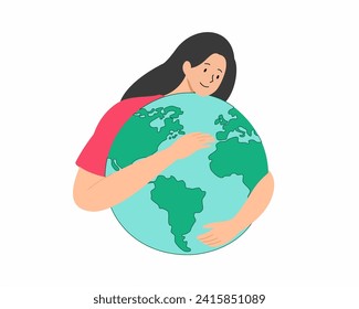 Women take care the earth Happy Earth Day environmental protection and nature care.