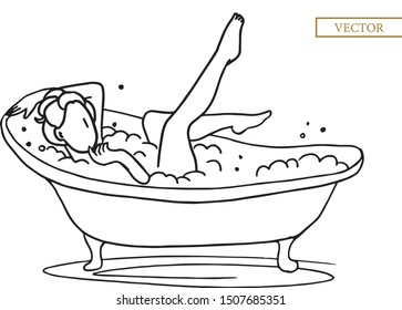 Women taking bath. Simple vector illustration
