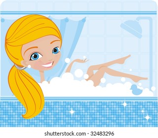 Women taking a long bath