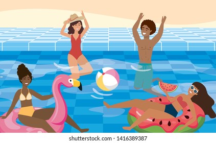 women taking sun in the pool