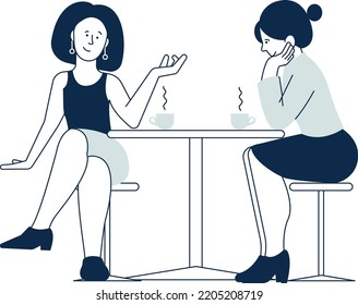 Women talking in cafe. People relaxing. Friends drinking coffee together