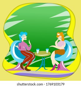 Las mujeres hablando en la imagen vectorial del café.
