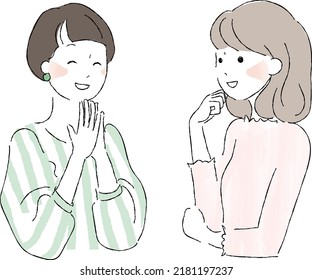 Women talking happily, good friends