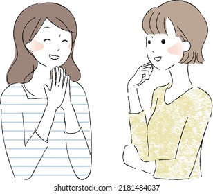 Women talking happily, good friends