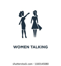 Women Talking icon. Black filled vector illustration. Women Talking symbol on white background. Can be used in web and mobile.