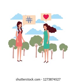 women talking with speech bubble avatar character