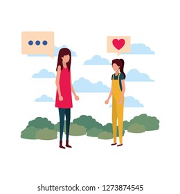 women talking with speech bubble avatar character