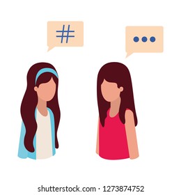 women talking with speech bubble avatar character