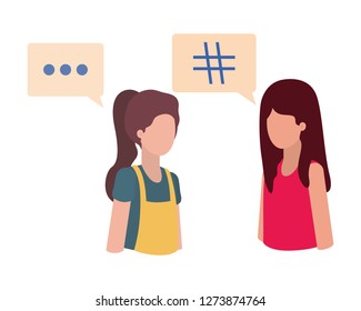 women talking with speech bubble avatar character