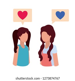 women talking with speech bubble avatar character