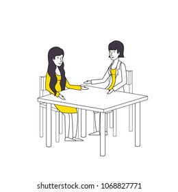 women talking in the table avatars characters