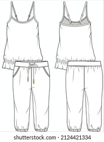 WOMEN TANK AND CAPRI JOGGERS NIGHTWEAR SET IN EDITABLE VECTOR FILE