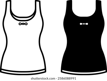 Women Tank Top Icons. Black and White Vector Drawings. Women Underwear. Fashion and Clothing Concept
