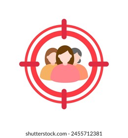 Women target icon. Female focus group. Research audience, strategy, marketing, networking concept. Flat vector people character design illustration isolated on white background.