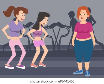 women taunting fat woman at gym vector cartoon