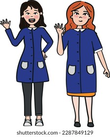 Women teachers greeting with apron