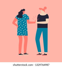 Women team work concept. Two characters women are giving high five illustration in vector. International women day card or poster