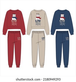 WOMEN TEE AND JOGGERS WITH SHEEP GRAPHIC NIGHTWEAR SET IN EDITABLE VECTOR FILE