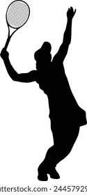 Women tennis player silhouette illustration in black vector