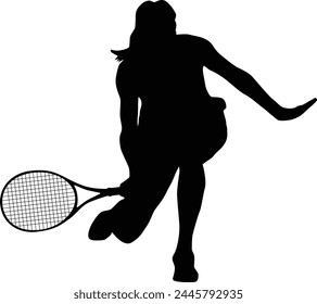 Women tennis player silhouette illustration in black vector