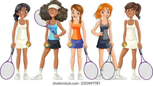 Women Tennis Players Characters illustration