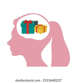 Women think about gifts. flat vector.
