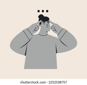 Women in thoughts, pondering, wondering. Uncertain confused persons. Human emotion concept. Colorful vector illustration
