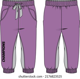 Women Three quarter Shorts design flat sketch fashion Illustration for girls and Ladies, Bermuda Capri Pants concept with front and back view. Casual wear Cropped Jogger pant active wear