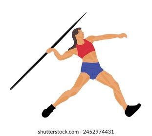 Women throwing a stick. Girl throws a stick isolated on white background. Sprinter fast run. Editable vector EPS available