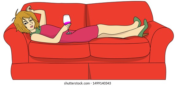 Women tired and relaxation on sofa vector cartoon illustration