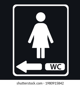 Women toilet symbol. Arrow sign showing the direction of the toilet.
Icon for the female restroom.
Vector Design Eps 10.