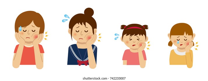 Women with toothache illustration set